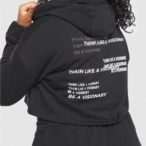 Gymshark THINK TRAIN BE Vise Cropped Hoodie Black White Visionary M